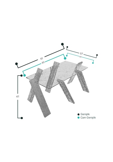 Roman Maxi Cam Orta Sehpa Kafkas Meşe / Renkli Orta Sehpa