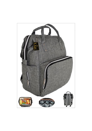 U.S.F Lüx Fonksiyonel Anne Bebek Bakım Sırt Çantası Düz Gri