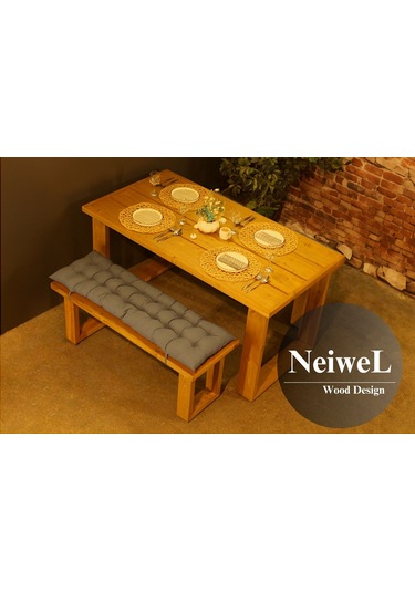 Neiwel Garden Avex Doğal Ahşap Banklı Bahçe Masa Takımı-70-100 Takım Açık Ceviz