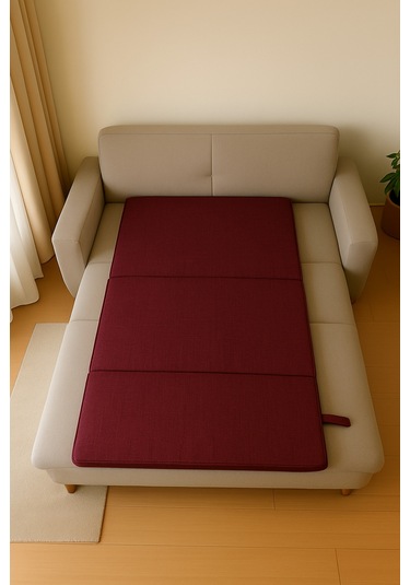 Bordo Katlanır Sünger Misafir Yer Yatağı Ve Balkon Minderi 7cm Bordo