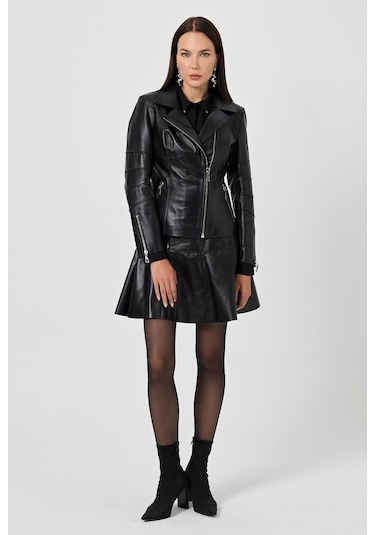 Diana Siyah Kadın Deri Mont Siyah