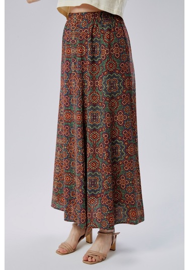 Bw Best Woman Viskon Kumaş 8 Parça Uzun Kadın Etek- Turuncu Desenli Çok Renkli