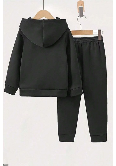 Papatya Kelebek Baskılı Çocuk Rahat Eşofman Takımı Siyah