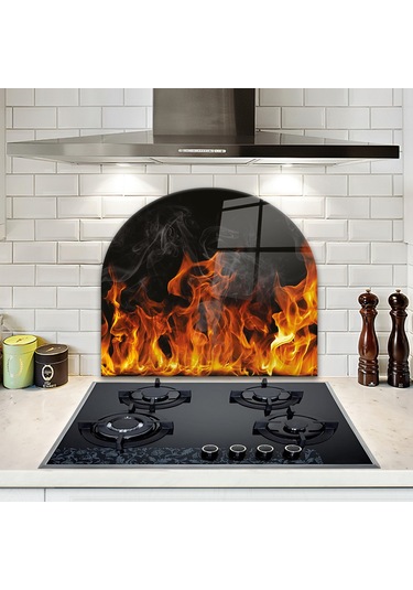 Decorita Cam Ocak Arkası Koruyucu | Oval Şekilli | Alev Görünümlü