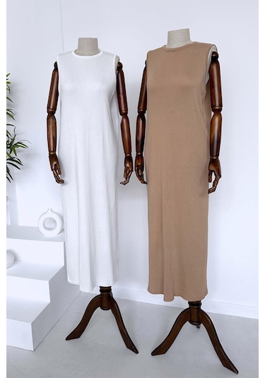 Merserize Kolsuz Elbise - Camel