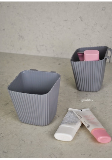 1 Adet Asılabilir Çok Amaçlı Mini Organizer Kutu & Makyaj Banyo Gri - Beyaz