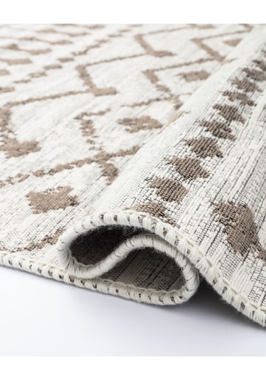 Bohem Serisi Çift Taraflı Dokuma Pamuklu Kilim Bej - Krem