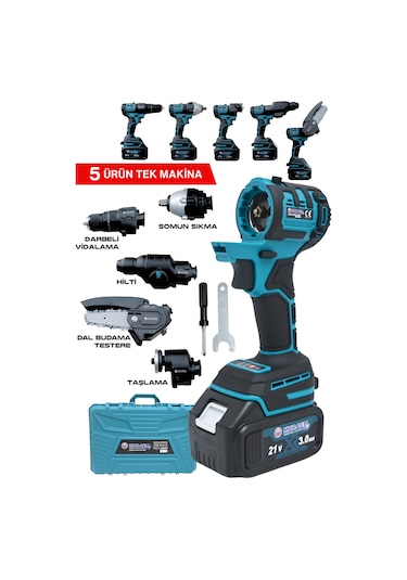 Mur-Cell MUR-9019 Değişen Kafa Budama Testeresi + Taşlama + Darbeli Vidalama + Kırıcı Hilti  5'li Set