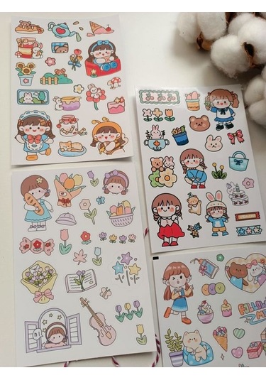 Kawaii Kız Tema Etiket Sticker Set