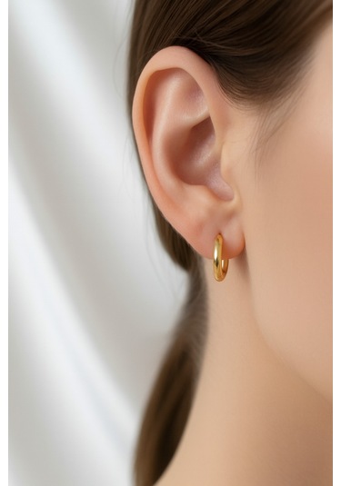 Çekirdekjewelry 925 Ayar Gümüş Düz Sade Halka Küpe Sarı