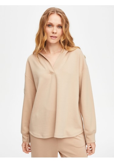 Kapüşonlu Modallı Sweatshirt 69508 U6950872 Taş