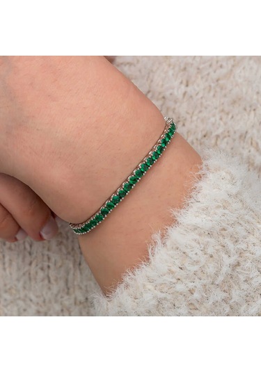 Artsmagazinmücevher Gümüş Yeşil Zirkon Taşlı Su Yolu Kadın Bileklik