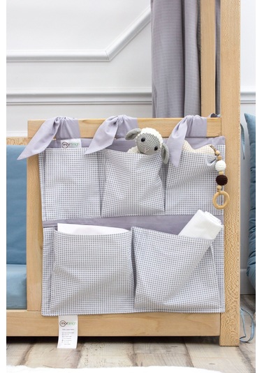 Bebek Beşik Yanı Düzenleyici, 5 Cepli Bebek Odası Organizer Ekose