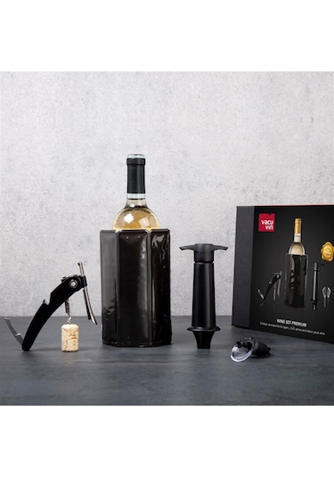 Vacu Vin Premium Şarap Seti 4 Parça Hediye Kutulu - Siyah
