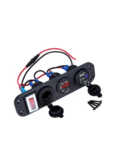 Çift Usb Araç Şarj Soketi Voltmetre Çakmaklık 12V Aç Kapa Anahtar (491910264)