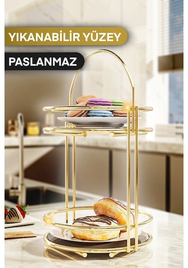 Bino 2 Katlı Lüks Kurabiyelik Servis Sunum Organizeri 40 CM Altın