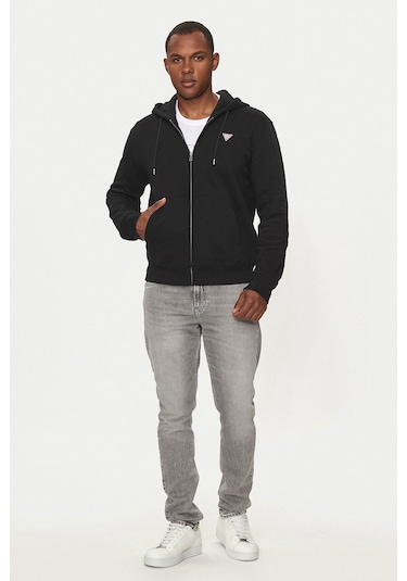 Guess Erkek Gj İnce Fermuar Kapüşonlu Sweatshirt - Siyah Siyah