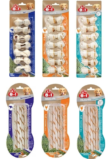 8in1 Delights Bones Xs + Twisted Sticks Karma Köpek Ödülü 6 Lı