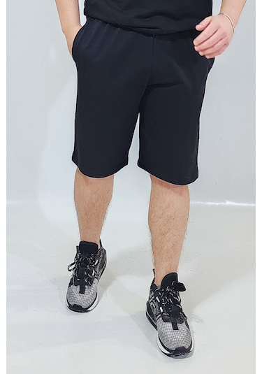 Erkek Siyah Yandan Şerit Detaylı Şort Siyah - Antrasit