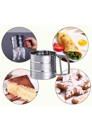 Pişirme Un Elek Çift Katmanlı İnce Örgü Pudra Şekeri Çalkalayıcı Duster El Paslanmaz Çelik Elek Pişirme Kek Un Elek Aracı Mutfak Malzemeleri Gümüş