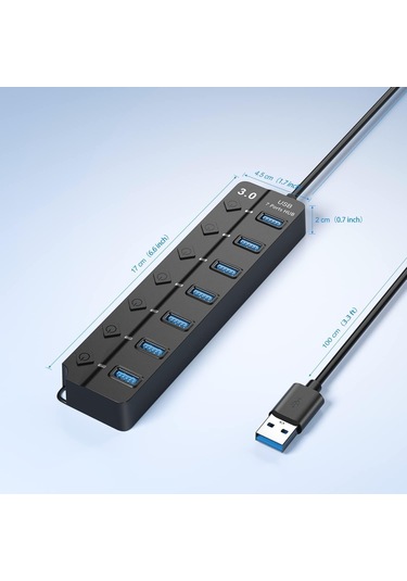 7 Bağlantı Noktası Usb 3.0 Hub, Dizüstü Bilgisayar İçin Uzun Kablo, Pc, Macbook