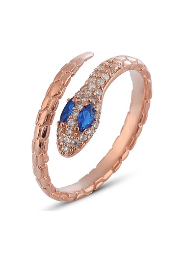 Zanaatsilver 925 Ayar Gümüş Mavi Taşlı Rose Yılan Modeli Yüzük