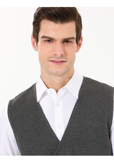 Pierre Cardin Erkek Gri Melanj Triko Yelek 50263176-vr086 Gri Melanj