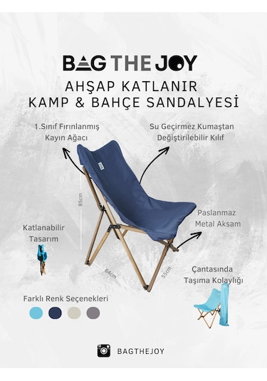 Bag The Joy Ahşap Antrasit İskelet - Lacivert Kılıf Sandalye Lacivert