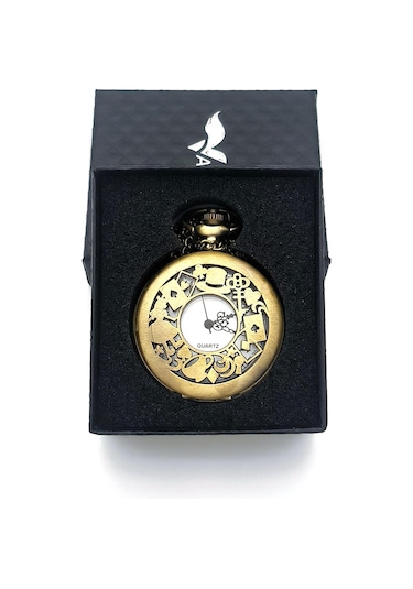 Valkyrie Alice Harikalar Diyarı Temalı Vintage Bronz Cep Saati - Kolye Köstekli Retro Hediye