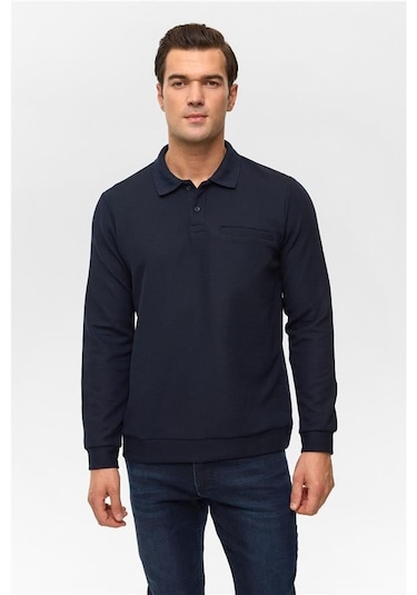 SÜVARİ Lacivert Regular Düz Polo Yaka Sweatshirt Lacivert