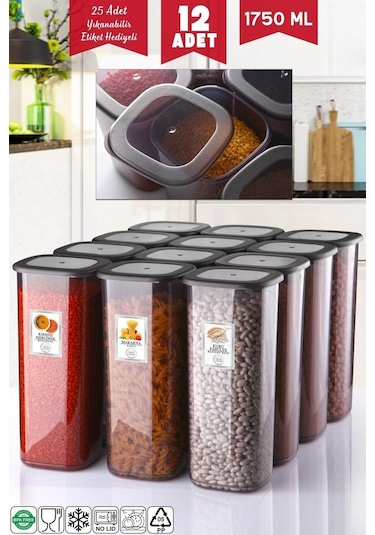 Nandy Home Etiketli 12 Adet 1750 Ml Ekonomik Kırılmaz Antrasit Saklama Kabı Antrasit