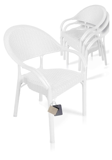 Alezy Bambu Rattan Kollu Koltuk 6 Adet Beyaz