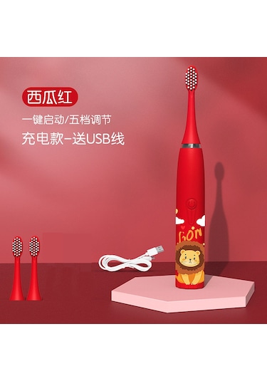 Other Şarj Çocuk Elektrikli Diş Fırçası Sevimli Karikatür Yumuşak Kıllı Ip7 Sınıfı Su Geçirmez Ultrasonik Titreşimli Diş Fırçası 6 Renk İsteğe Bağlı Aslan Kırmızısı Şarjlı Model 3 Fırça Başlığı + Usb Şarj Kablosu