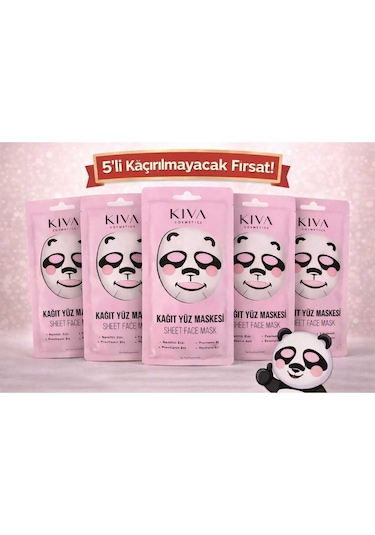 Panda 5 Li Sheet Face Mask Seti Kağıt Yüz Maskesi Nemlendirici Cilt Bakımı