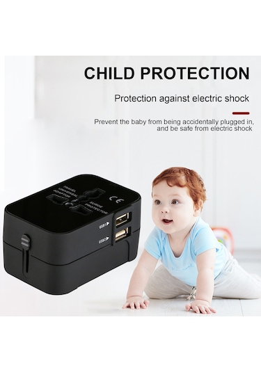 Yunboo Evrensel Seyahat Şarj Cihazı - Çift Usb Portlu, 110-250v, Abd/ab/uk/au Uyumlu