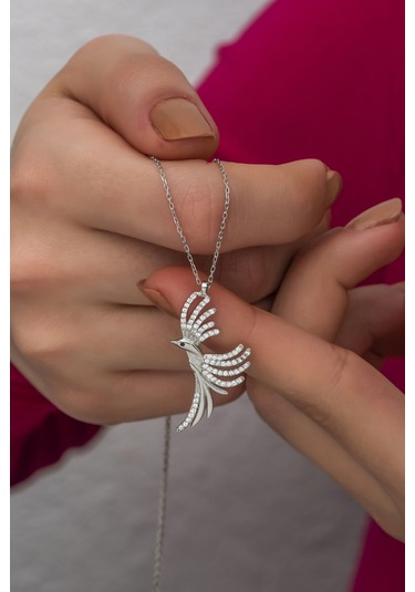 Nereze 925 Ayar Gümüş Zirkon Taşlı Anka Kuşu Kolye