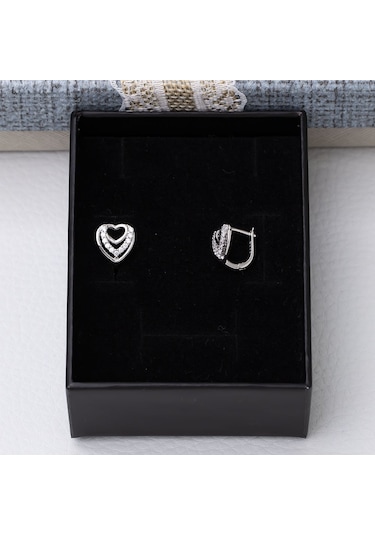 Kalp Model-3 925 Ayar Gümüş Zirkon Taşlı Kadın Küpe Gümüş