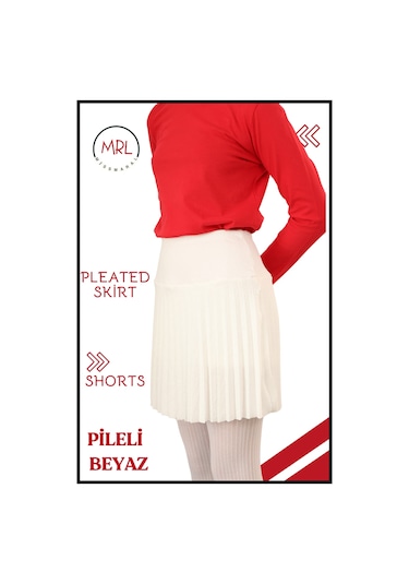 Kız Çocuk Pilel Ekru / Beyaz Etek Yüksek Bel Içi Şortlu Likra Kumaş Okul-oyun-spor-etkinlik Eteği 4103 Ekru/ Beyaz