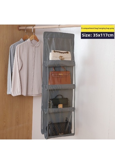 Gri 4 Katlı 8 Izgaralı Saklama Çantası, Çift Taraflı Altı Katlı Asma Çantası Gri