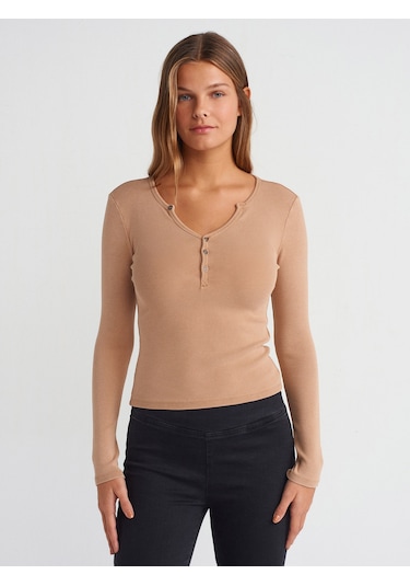Dilvin 31158 Yıkama Efektli Top Bej