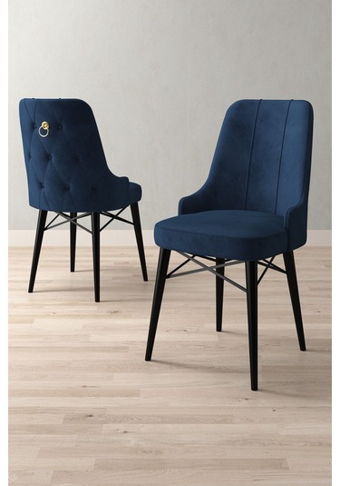 Jusie Siyah Mermer Desen 80x132 Açılabilir Mutfak Masası Takımı 6 Adet Sandalye Lacivert