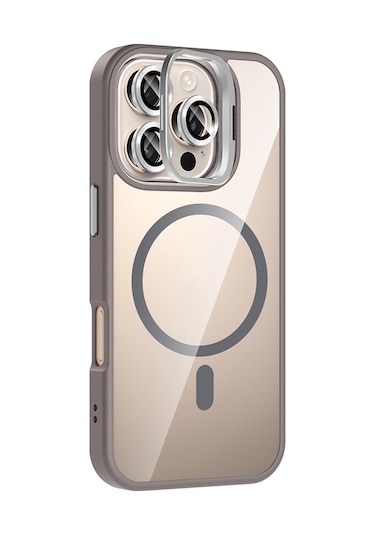 Adige İphone Uyumlu 16 Pro Max Kılıf Etro Standlı + Kamera Lens Koruyucu Gri