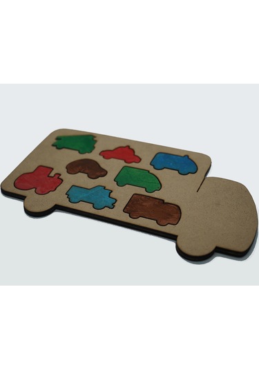 Çocuklar İçin Eğitici Ve Öğretici Ahşap Yapboz Puzzle Bul Tak Taşıtlar Arabalar Şekil Renk Eşleştirme Arabası