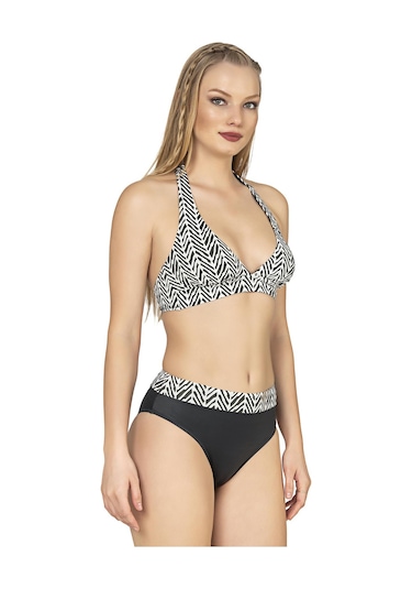 Endeep Kadın Zigzag Desenli Toparlayıcı Bikini Takımı Siyah-beyaz Siyah - Beyaz
