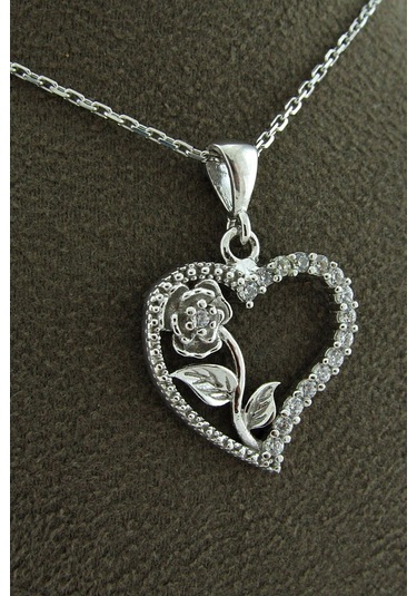Kalbimin Gülü Kalpli Gümüş Kolye Wsn07