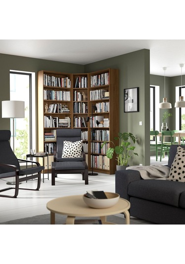 Köşe Kitaplık, Kahverengi Ceviz Görünüm, 136/136x28x237 Cm Abanoz