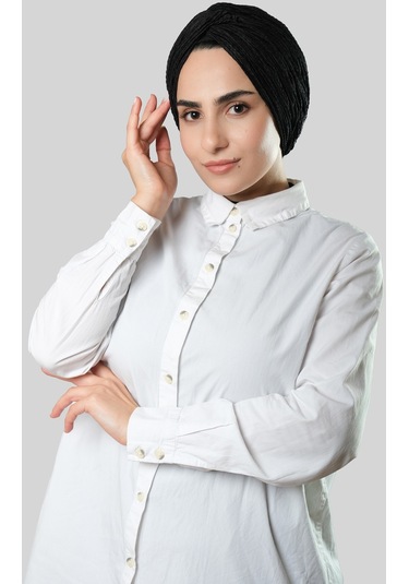 Siyah Çapraz Büzgülü Piliseli Tesettür Bone Fukuro Kendinden Desenli 2316 01 Siyah