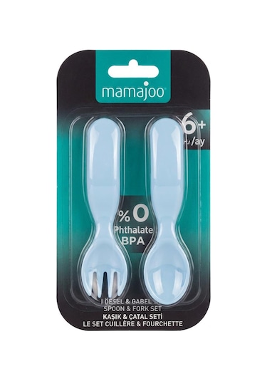 Mamajoo Ergonomik Beslenme Kaşık & Çatal Seti Mavi, 6 Ay+ İkili