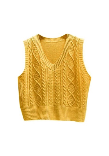 Parti İçin Kazak Yelek Üst Gevşek Kalın Rahat Rahat Eğlence Dış Giyim Sarı