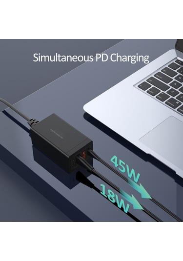 Gajeena 65w Gan Hızlı Şarj İstasyonu - 4 Portlu 2xusb-c + 2xusb-a - Pd3.0 Destekli - Seyahat Ve Çoklu Cihaz Şarjı İçin